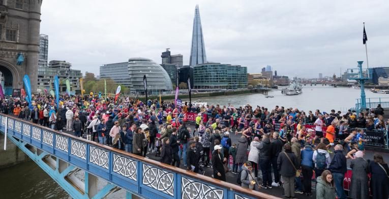 A shot of Tower Bridge during the 2023 TCS London Marathon