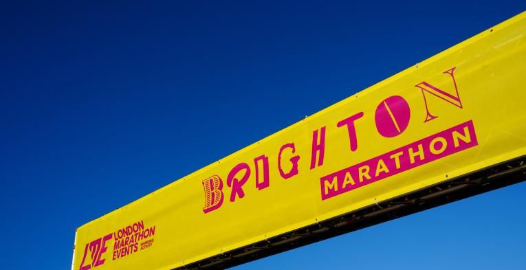 Brighton Marathon Finish Line on a glorious day with bright blue sky