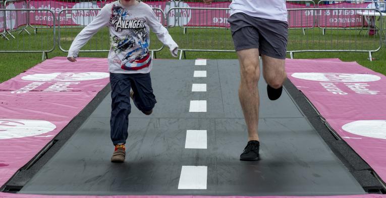 Man and boy running