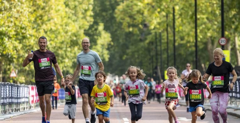 Children and adults running