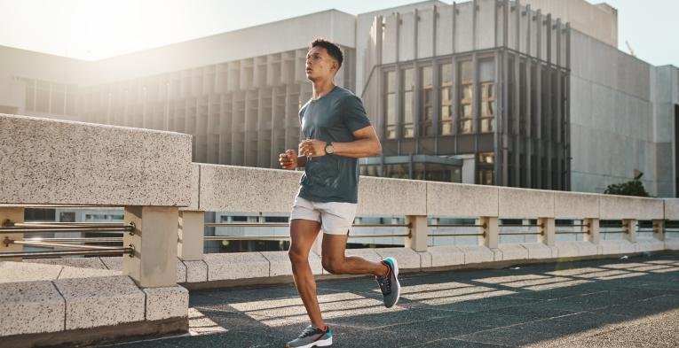 Man running through the city