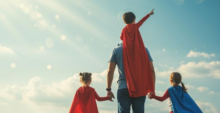 Family dressed as superheroes