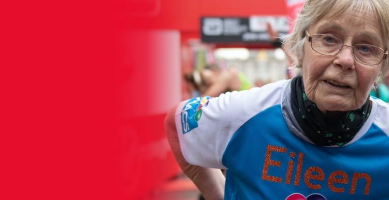 Eileen Noble is the oldest female runner reacts after finishing the TCS London Marathon, 28 April 2019.