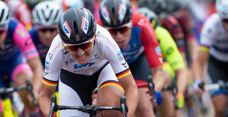 Kirsten Wild (NED) of WNT-Rotor Pro Cycling Team sprints to the finish line during The RideLondon Classique