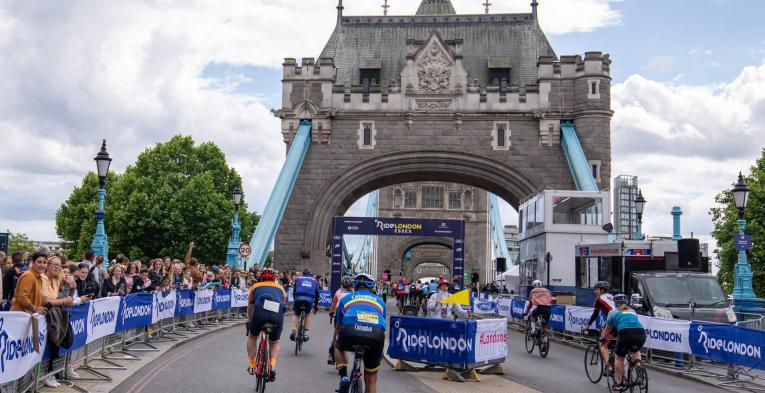 Riders from behind at Tower Bridge