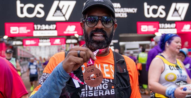 Romesh Ranganathan at the 2024 TCS London Marathon Finish Line