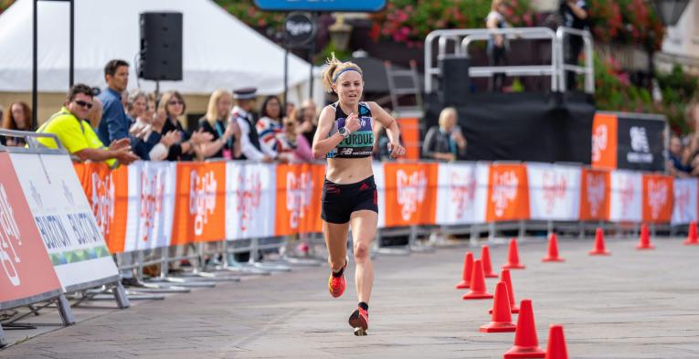 Charlotte Purdue near the Finish Line of The Big Half