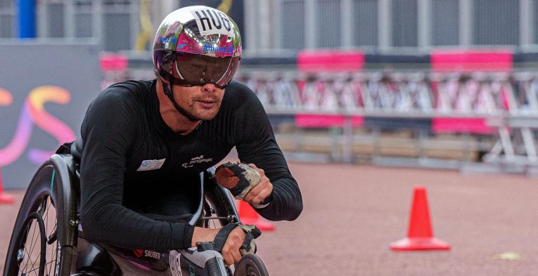 Marcel Hug at the Finish Line of the TCS London Marathon