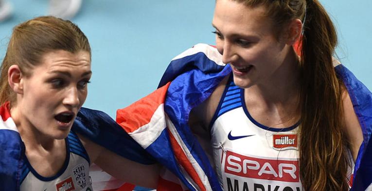 Verity Ockenden and Amy-Eloise Markovc at the European Indoor Championships