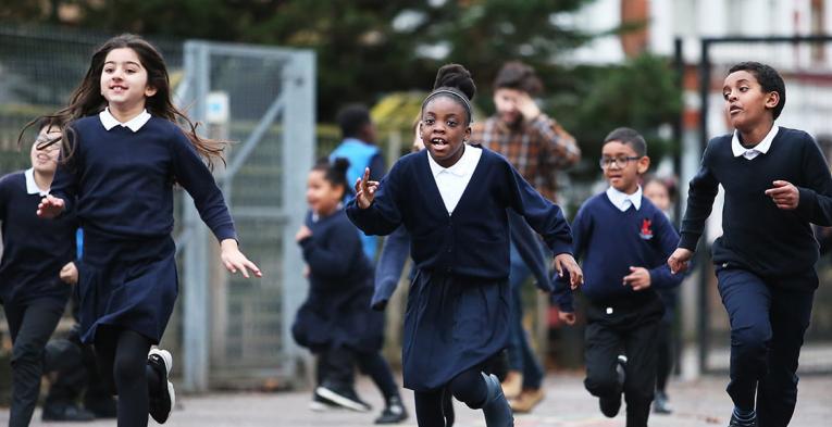 Children at Earlsmead Primary School taking part in the virtual TCS London Marathon