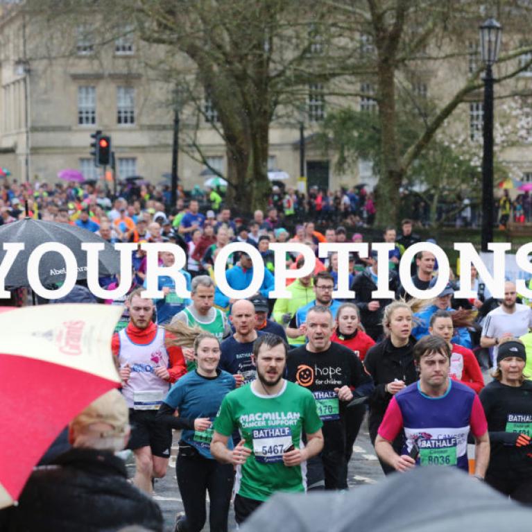 People running through Bath with "YOUR OPTIONS" text overlayed