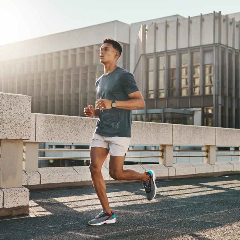 Man running through the city