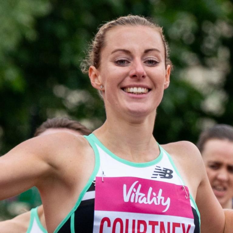 Melissa Courtney crosses the finish line to win the British Championship One Mile Road Race Senior Women as part of The Vitality Westminster Mile