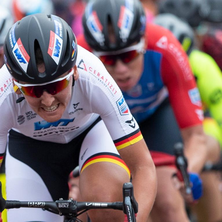 Kirsten Wild (NED) of WNT-Rotor Pro Cycling Team sprints to the finish line during The RideLondon Classique