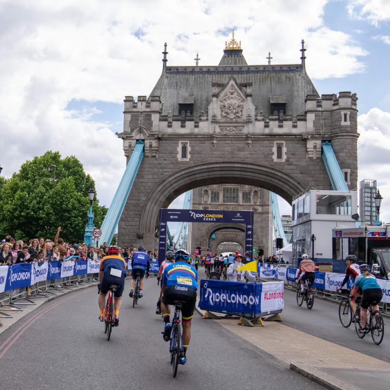 Riders from behind at Tower Bridge