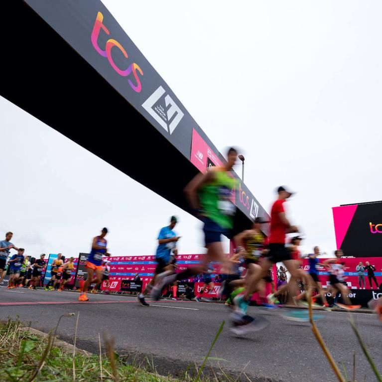 Blurred runners at the Start Line of the TCS London Marathon