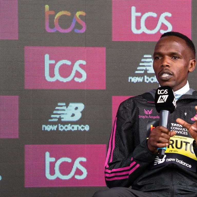 Amos Kipruto at a pre-race press call