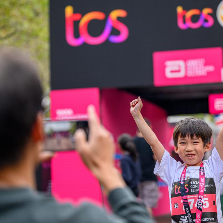 A participant after finishing the TCS Mini London Marathon