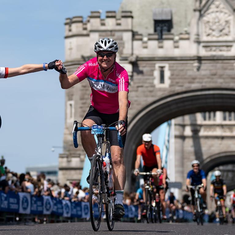 Participants cross Tower Bridge