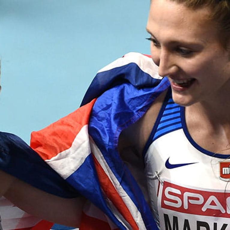 Verity Ockenden and Amy-Eloise Markovc at the European Indoor Championships