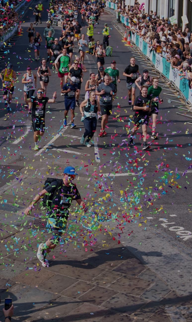 A areal view of confetti canons going off over the course