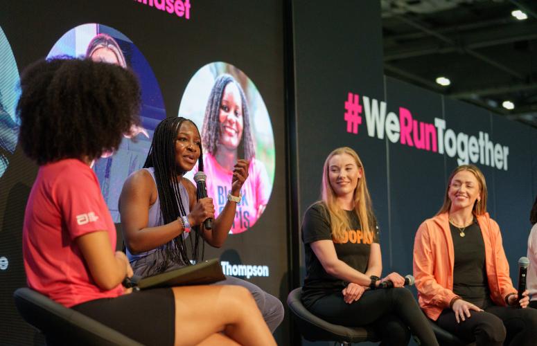 The Women’s Hour Discussion panel on stage at the TCS London Marathon Running Show