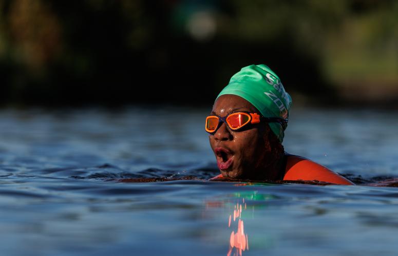 Swimmer out in the open at Swim Serpentine