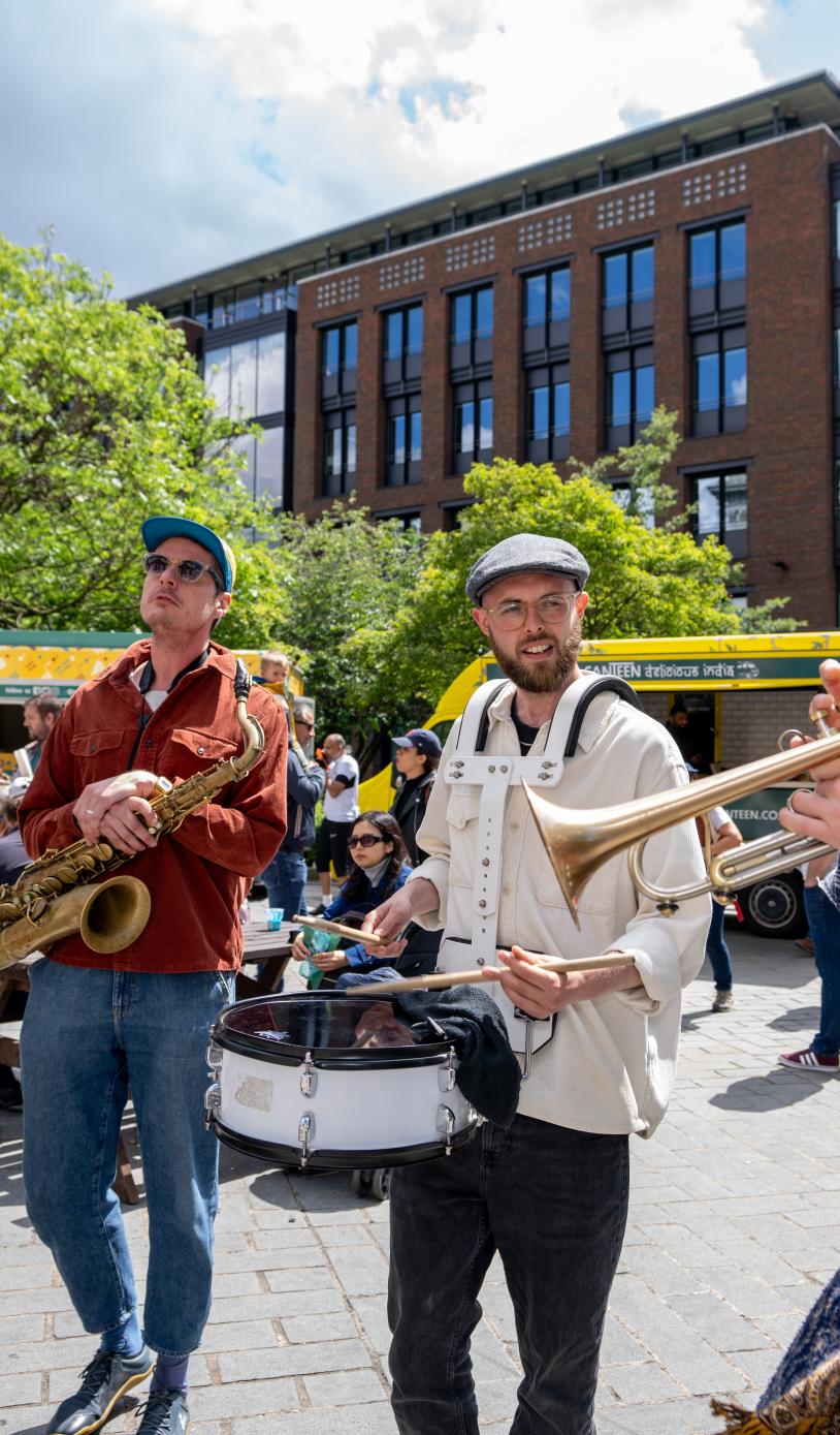 Brass quartet play at the festival hub of RideLondon