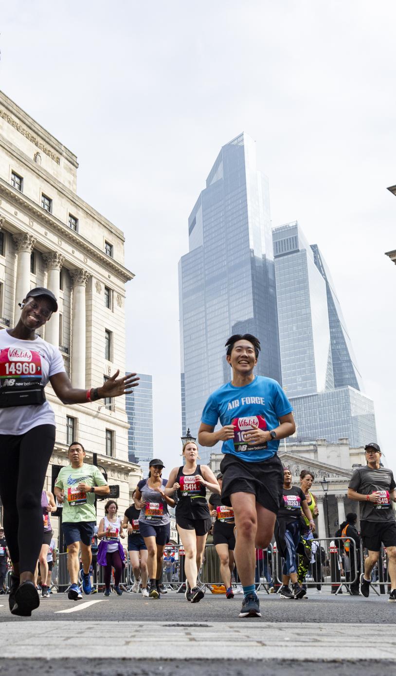 a low shot of group of happy runners