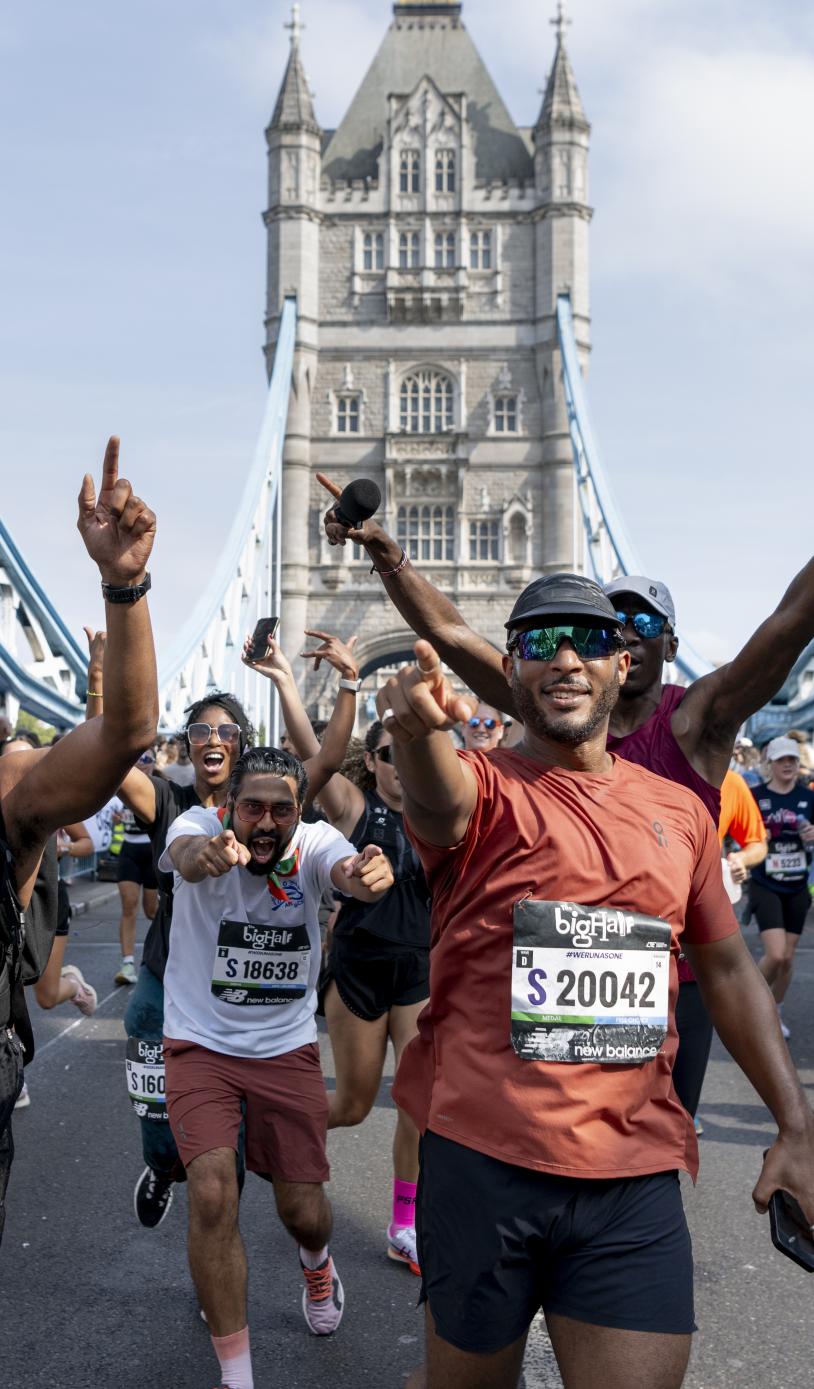 Big Half runners pose on Tower Bridge