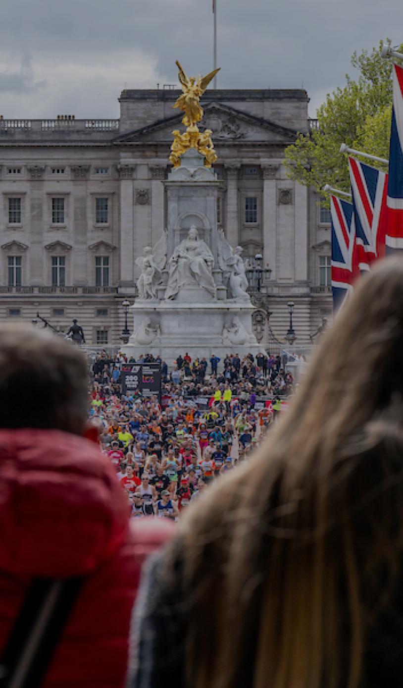 Spectators overlooking the finishers at the TCS London Marathon on the Mall