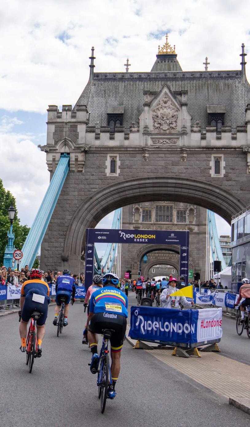 Riders from behind at Tower Bridge