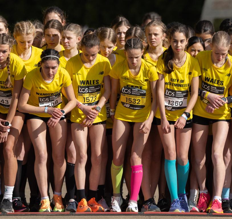 Mini london marathon start line with line of girls waiting to start.