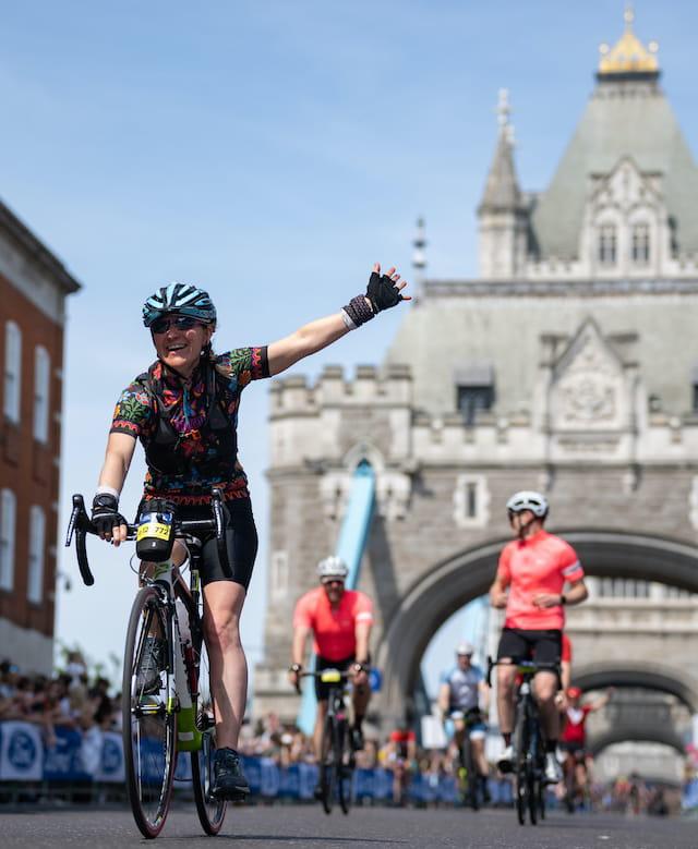 Cyclists approaching the finish of Ford RideLondon 2023